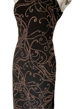 Lipstick Boutique Black Maxi Dress with Metallic Gold Swirls